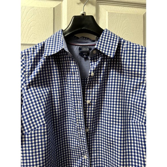 IZOD Women’s Size Large M Top Blouse Shirt Button Down Long Sleeve Stretch Blue - Picture 5 of 9